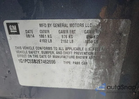 2014 Chevrolet Cruze 1Lt Auto from USA, damaged, VIN 1G1PC5SB2E7462696